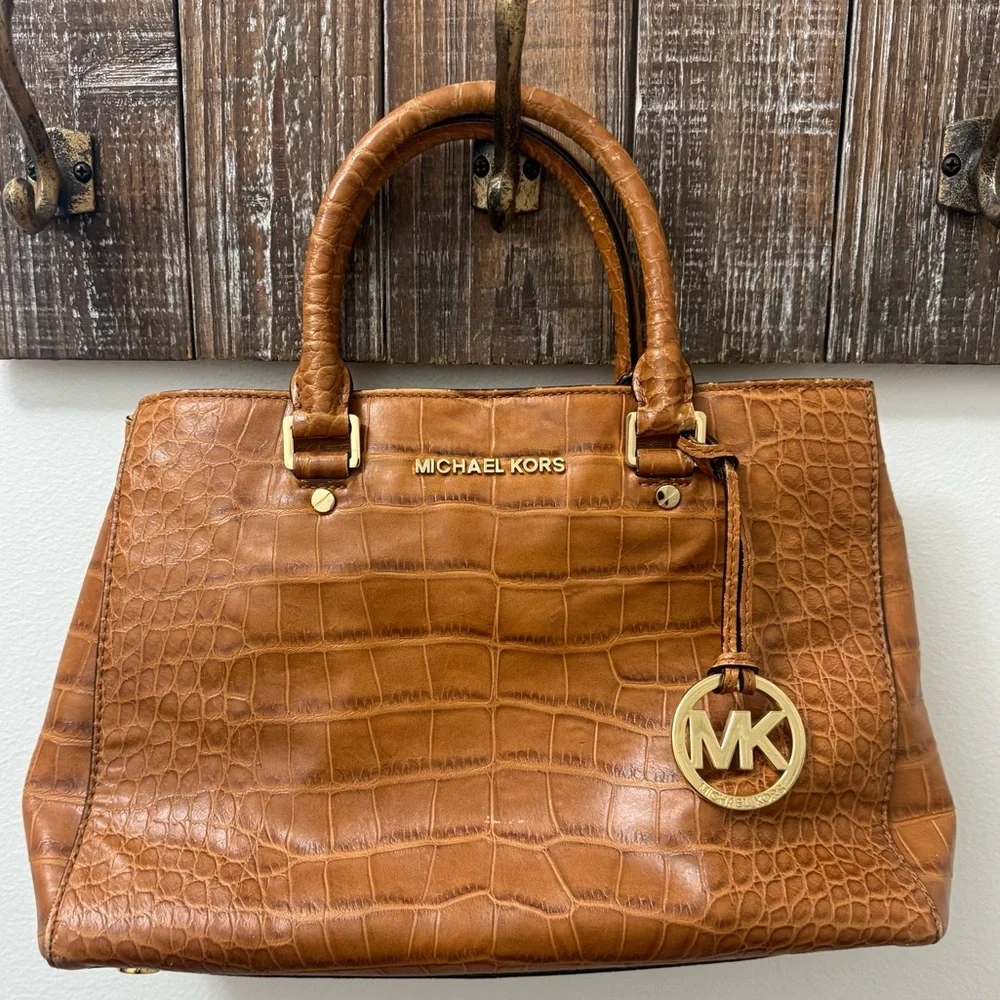 Michael Kors Tan Crocodile Embossed Satchel